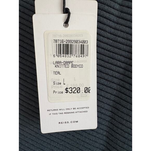 REISS LARA DRAPE KNITTED BODYCON TEAL SIZE L NWT - Picture 4 of 5